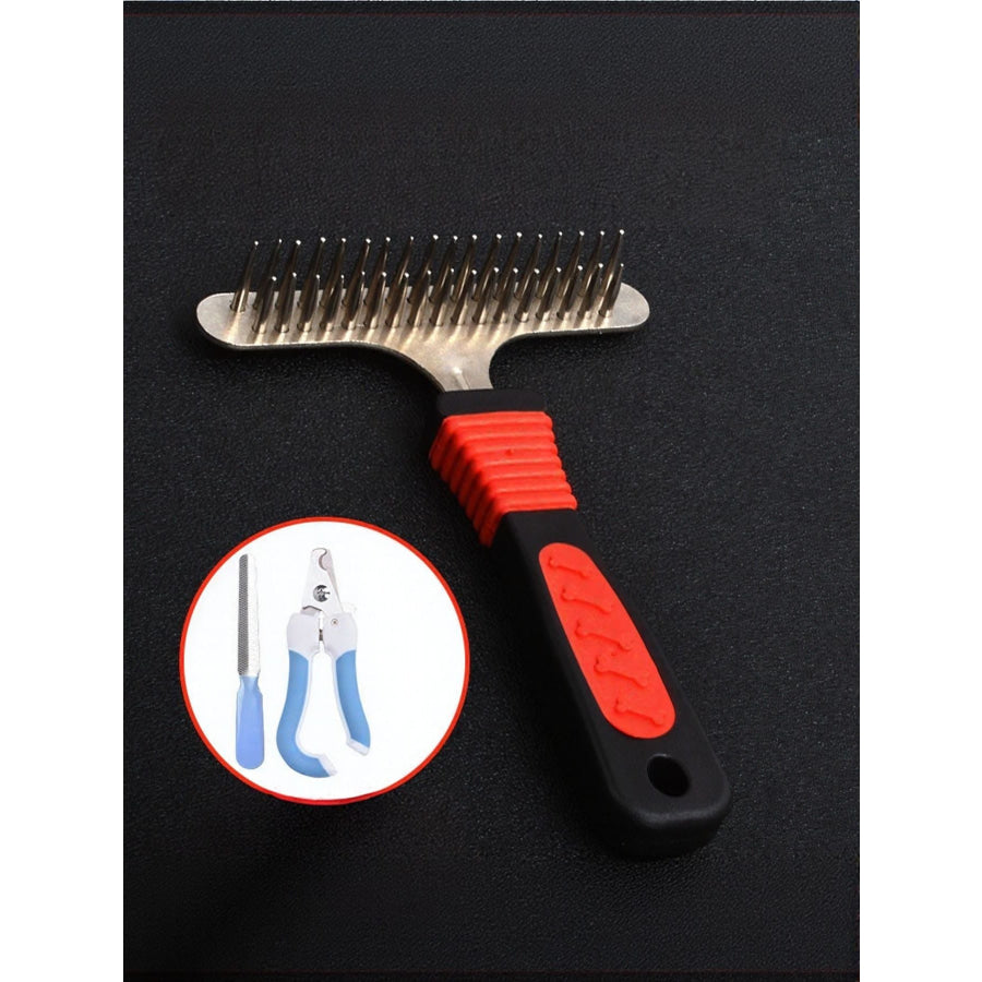 Portable Pet Hair Remover Comb Long/Short Needle Comb + Small Nail Clippers / One Size Apparel and Accessories