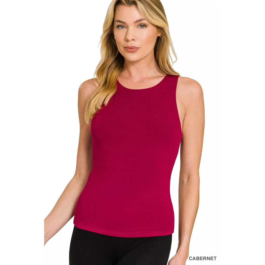 Premium Rayon Double Layered Round Neck Tank Top CABERNET / S Apparel and Accessories