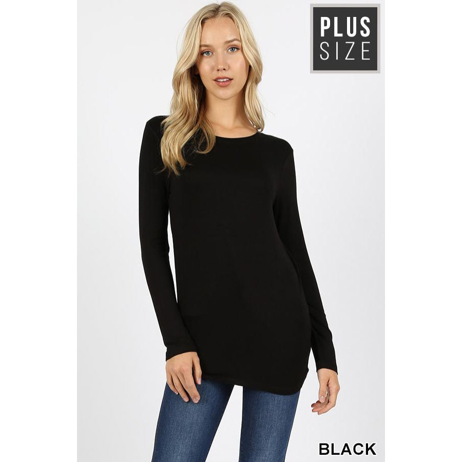 NEW! Premium Rayon Long Sleeve Round Neck Top Black / 1XL Tops