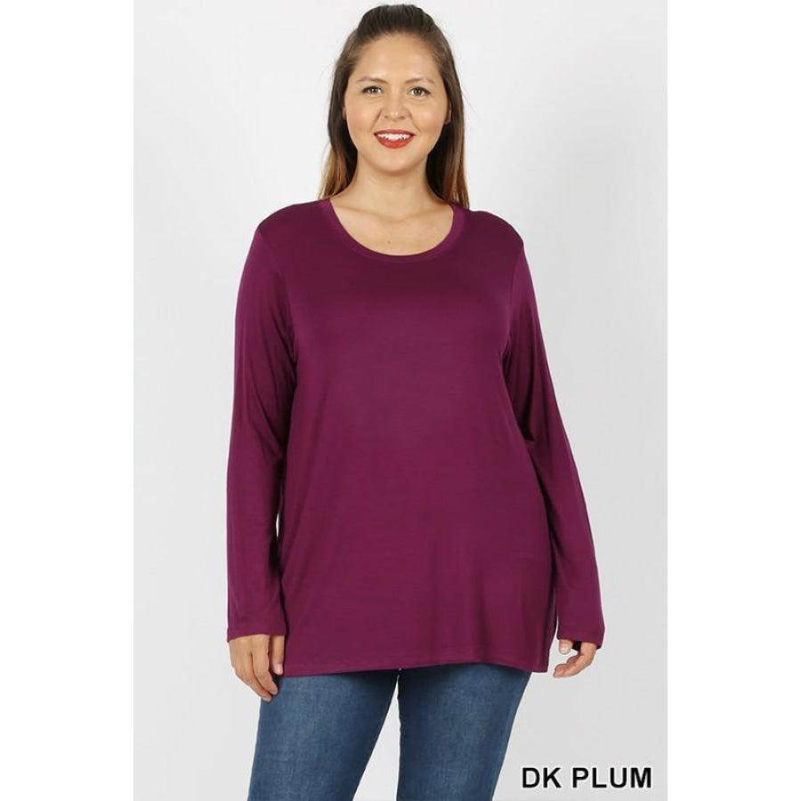 NEW! Premium Rayon Long Sleeve Round Neck Top Dark Plum / 1XL Tops