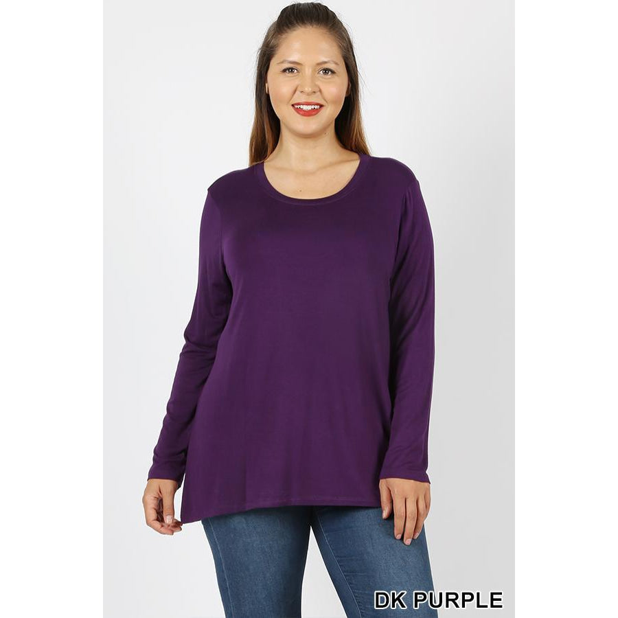 NEW! Premium Rayon Long Sleeve Round Neck Top Dark Purple / 1XL Tops