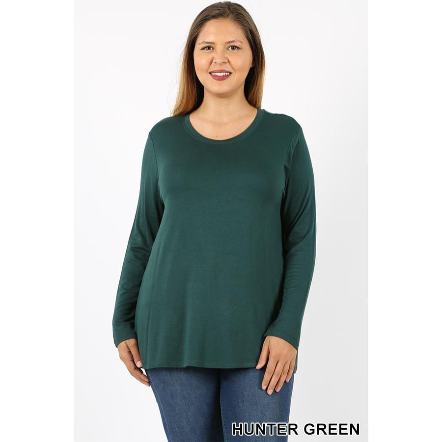 NEW! Premium Rayon Long Sleeve Round Neck Top Hunter Green / 1XL Tops