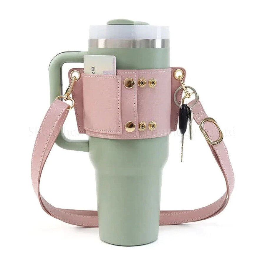 Preorder - Adjustable Leather Strap Bottle / Tumbler Carrier 40oz &amp; 30oz - 3 Weeks ETA Pink / 201-300ml Tumbler Carrier