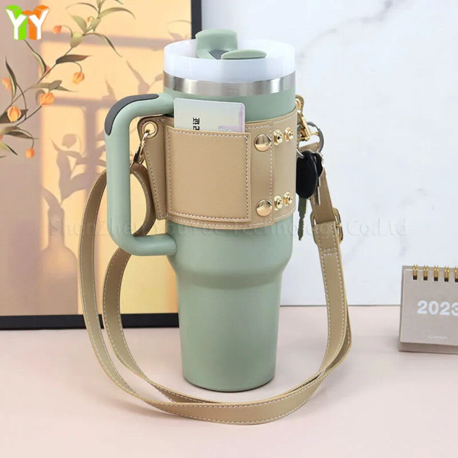 Preorder - Adjustable Leather Strap Bottle / Tumbler Carrier 40oz &amp; 30oz - 3 Weeks ETA Tumbler Carrier