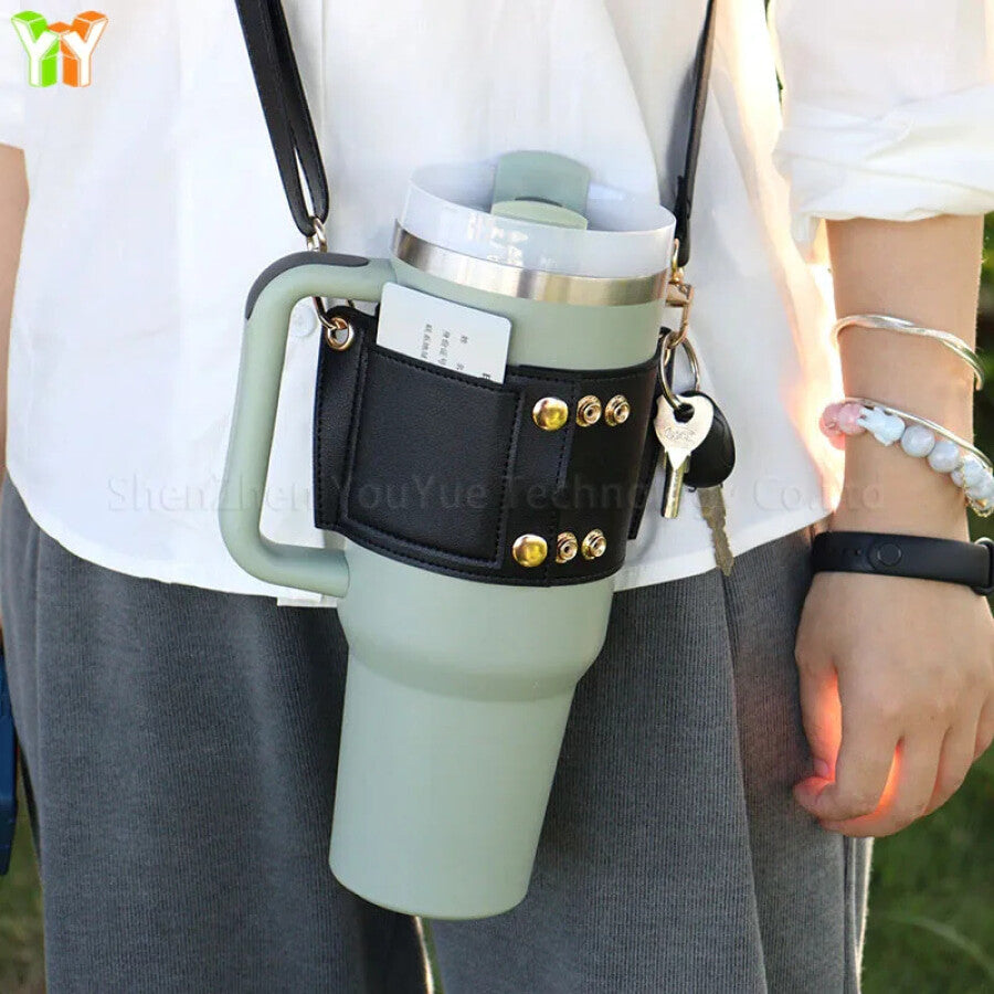 Preorder - Adjustable Leather Strap Bottle / Tumbler Carrier 40oz &amp; 30oz - 3 Weeks ETA Tumbler Carrier