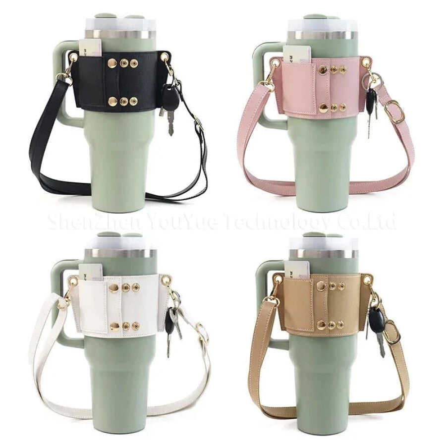 Preorder - Adjustable Leather Strap Bottle / Tumbler Carrier 40oz &amp; 30oz - 3 Weeks ETA Tumbler Carrier