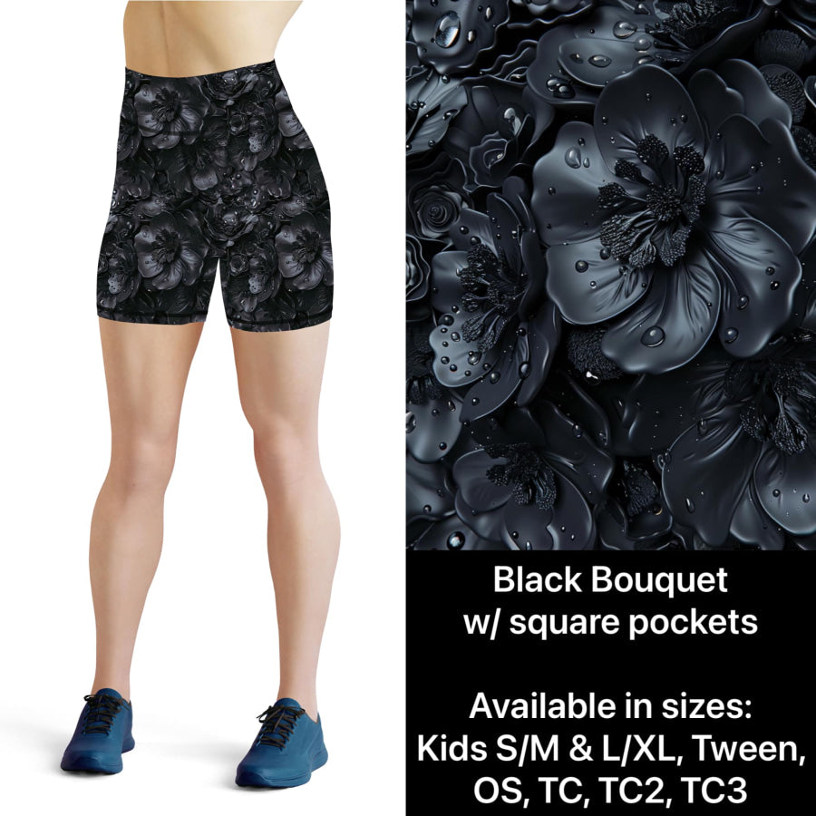PREORDER Custom Bike Shorts with Pockets - Black Bouquet - Closes 23 Jun - ETA early Nov 2024 Leggings