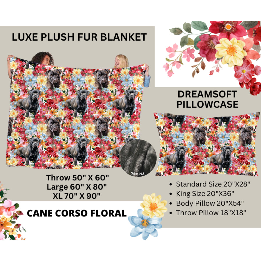 Preorder Custom Blankets / Pillowcases - Cane Corso Floral - Closes 24 Feb - ETA early Jun 2025 Sheets & Pillowcases