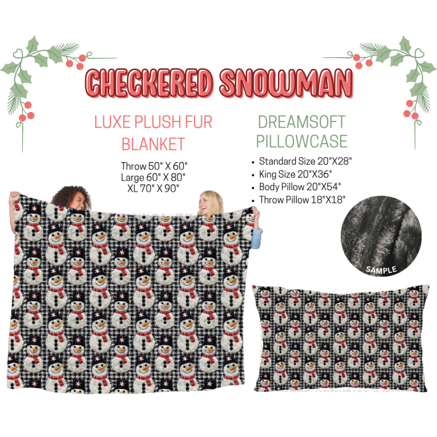 Preorder Custom Blankets / Pillowcases Checkered Snowman Closes 3 Sep ETA Early Jan 2025 Sheets & Pillowcases