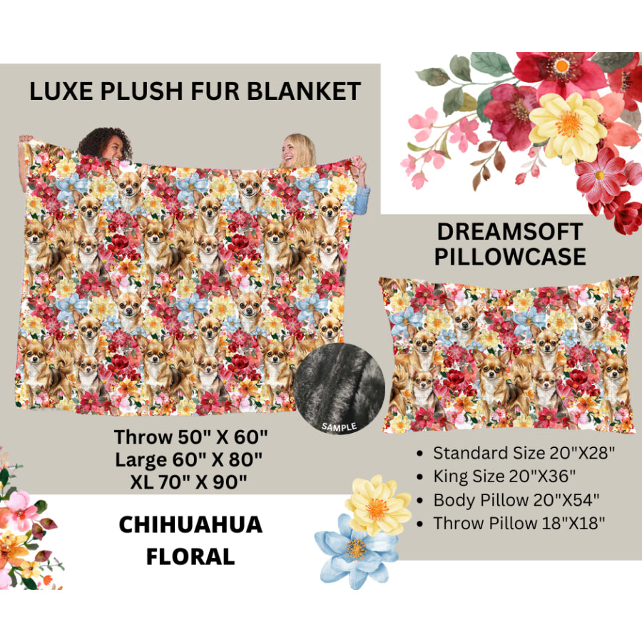 Preorder Custom Blankets / Pillowcases - Chihuahua Floral - Closes 24 Feb - ETA early Jun 2025 Sheets & Pillowcases