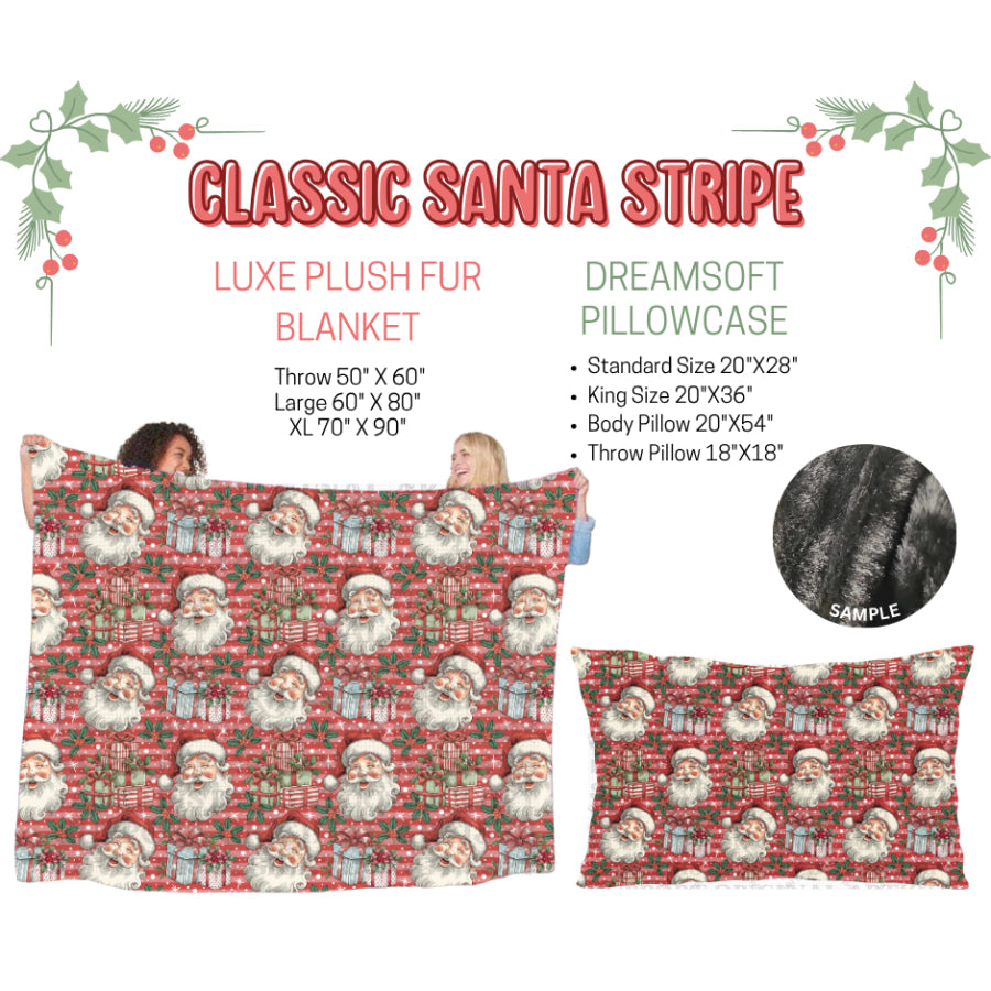 Preorder Custom Blankets / Pillowcases Classic Santa Stripe Closes 3 Sep ETA Early Jan 2025 Sheets & Pillowcases