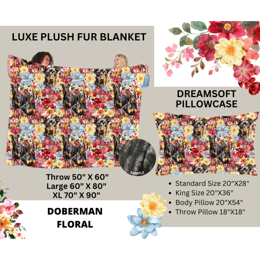 Preorder Custom Blankets / Pillowcases - Doberman Floral - Closes 24 Feb - ETA early Jun 2025 Sheets & Pillowcases