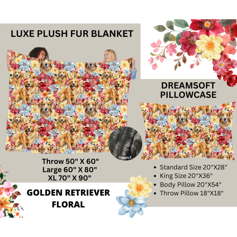 Preorder Custom Blankets / Pillowcases - Golden Retriever Floral - Closes 24 Feb - ETA early Jun 2025 Sheets &amp; Pillowcases