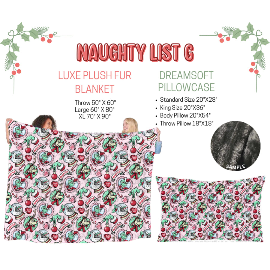 Preorder Custom Blankets / Pillowcases Naughty List G Closes 3 Sep ETA Early Jan 2025 Sheets & Pillowcases