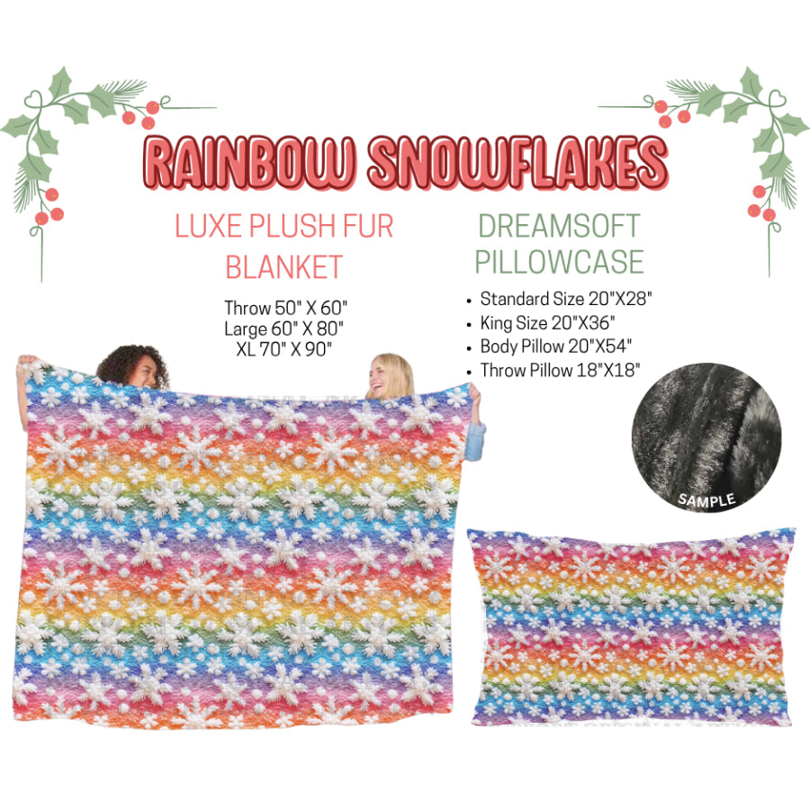 Preorder Custom Blankets / Pillowcases Rainbow Snowflakes Closes 3 Sep ETA Early Jan 2025 Sheets & Pillowcases