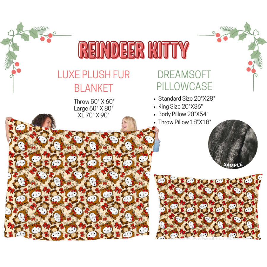 Preorder Custom Blankets / Pillowcases Reindeer Kitty Closes 3 Sep ETA Early Jan 2025 Sheets & Pillowcases