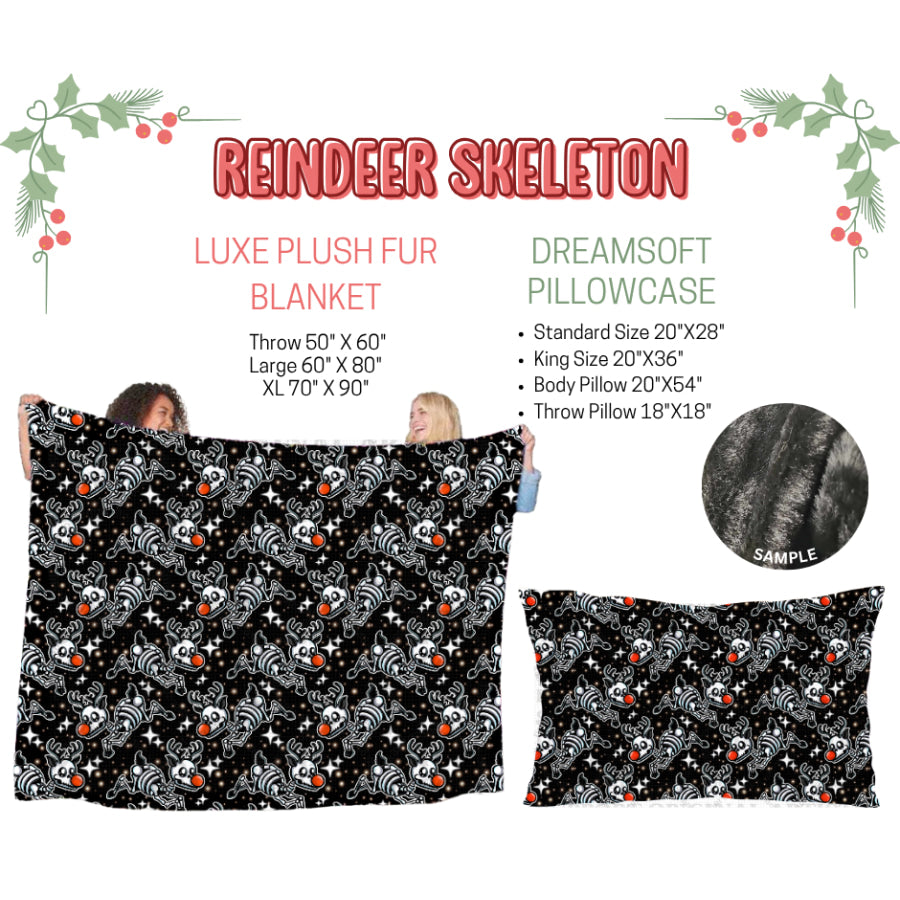 Preorder Custom Blankets / Pillowcases Reindeer Skeleton Closes 3 Sep ETA Early Jan 2025 Sheets & Pillowcases
