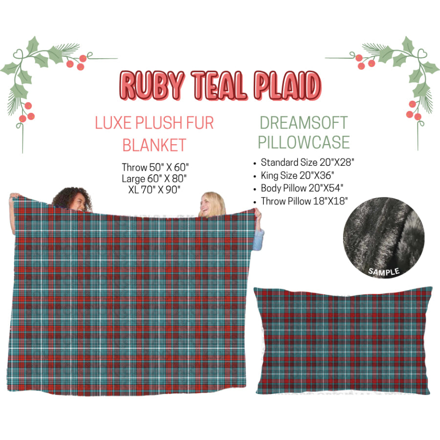 Preorder Custom Blankets / Pillowcases Ruby Teal Plaid Closes 3 Sep ETA Early Jan 2025 Sheets & Pillowcases