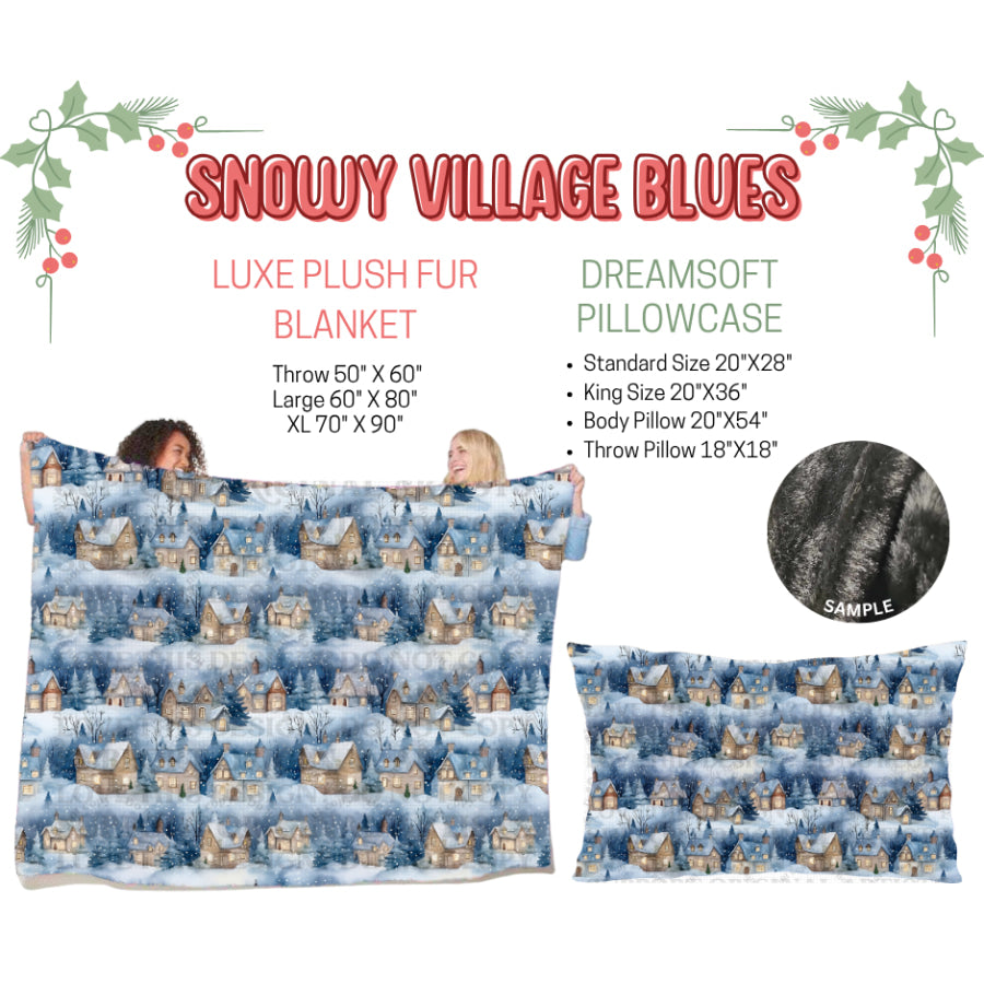 Preorder Custom Blankets / Pillowcases Snowy Village Blues Closes 3 Sep ETA Early Jan 2025 Sheets & Pillowcases