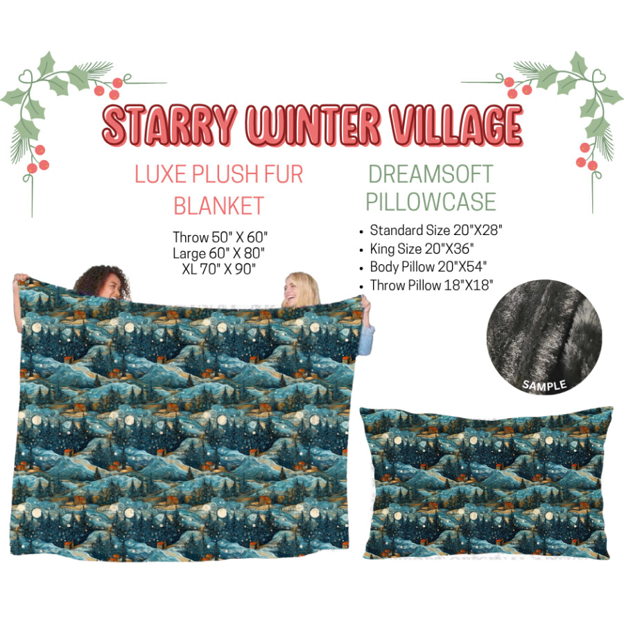 Preorder Custom Blankets / Pillowcases Starry Winter Village Closes 3 Sep ETA Early Jan 2025 Sheets & Pillowcases