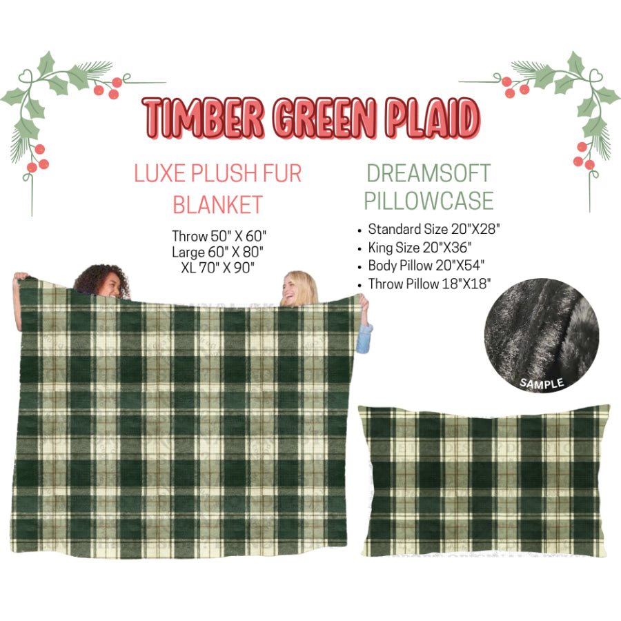 Preorder Custom Blankets / Pillowcases Timber Green Plaid Closes 3 Sep ETA Early Jan 2025 Sheets & Pillowcases