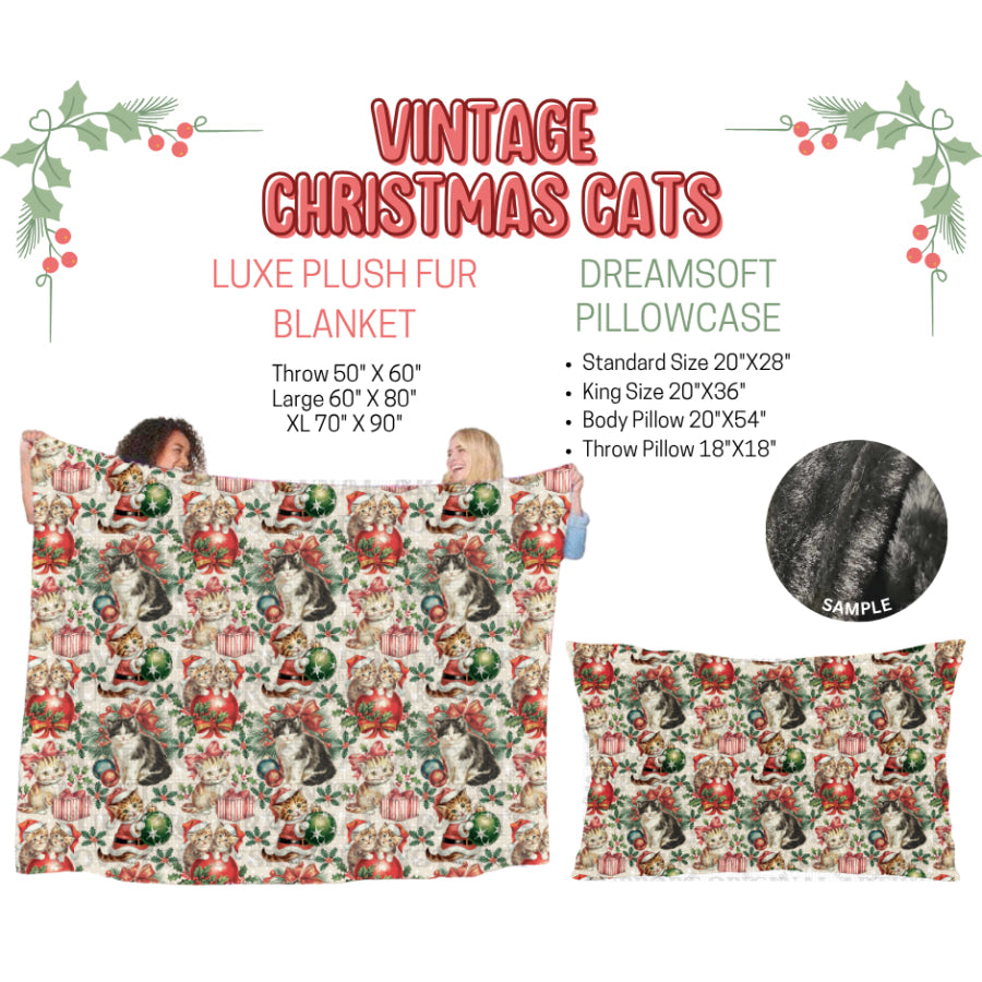 Preorder Custom Blankets / Pillowcases Vintage Christmas Cats Closes 3 Sep ETA Early Jan 2025 Sheets & Pillowcases
