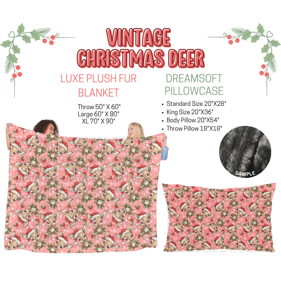 Preorder Custom Blankets / Pillowcases Vintage Christmas Deer Closes 3 Sep ETA Early Jan 2025 Sheets &amp; Pillowcases