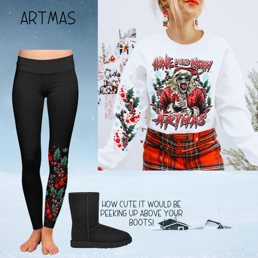 PREORDER Custom Boot Peeking Leggings - Artmas - Closes 12 Oct - ETA late Dec 2024 Leggings