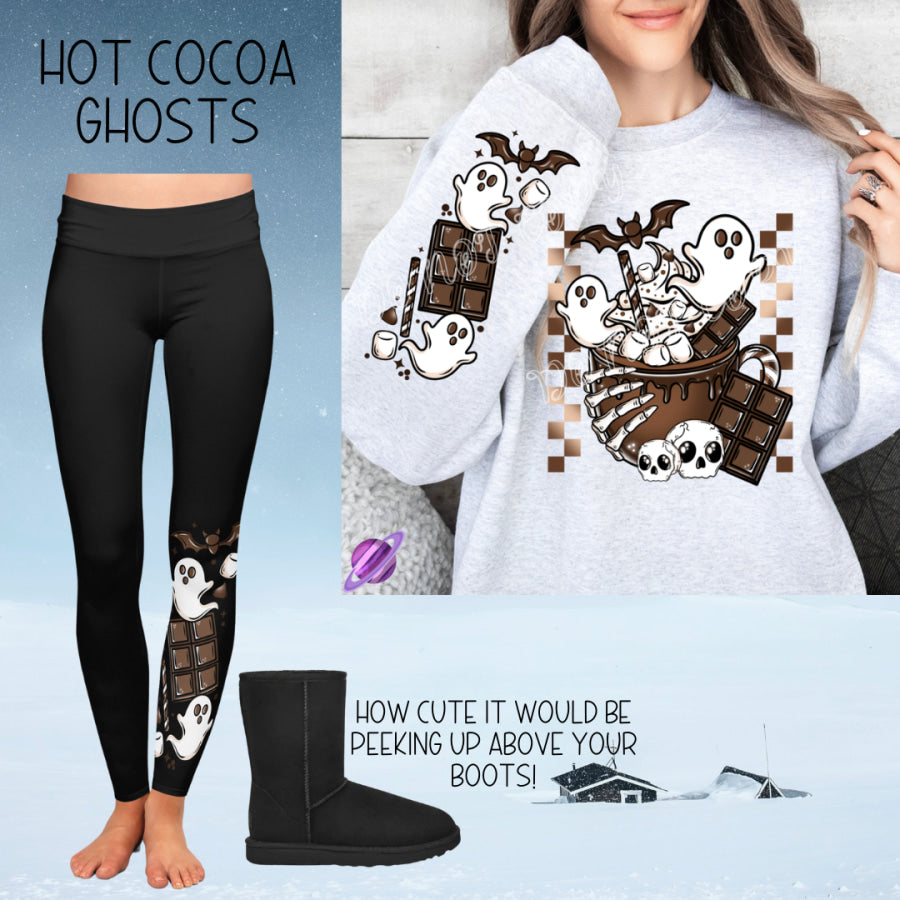 PREORDER Custom Boot Peeking Leggings - Hot Cocoa Ghosts - Closes 12 Oct - ETA late Dec 2024 Leggings