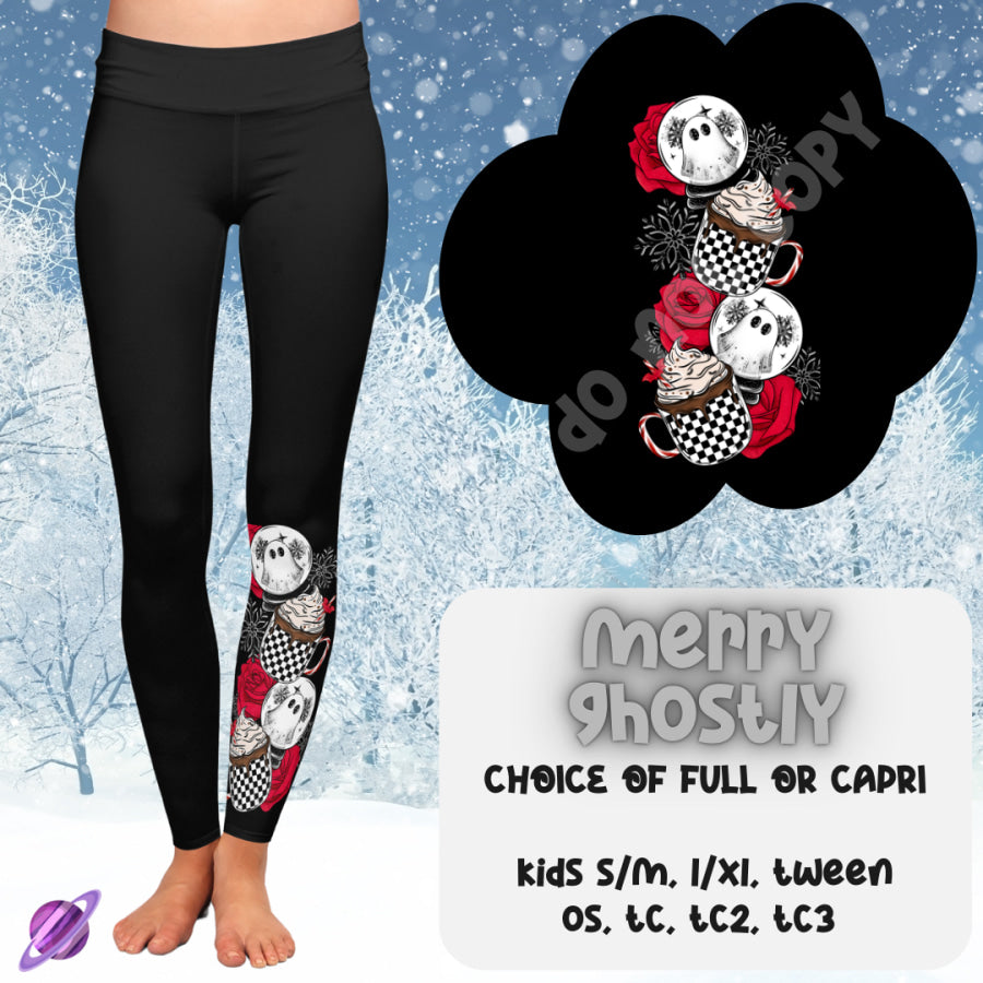 PREORDER Custom Boot Peeking Leggings - Merry Ghostly - Closes 12 Oct - ETA late Dec 2024 Leggings