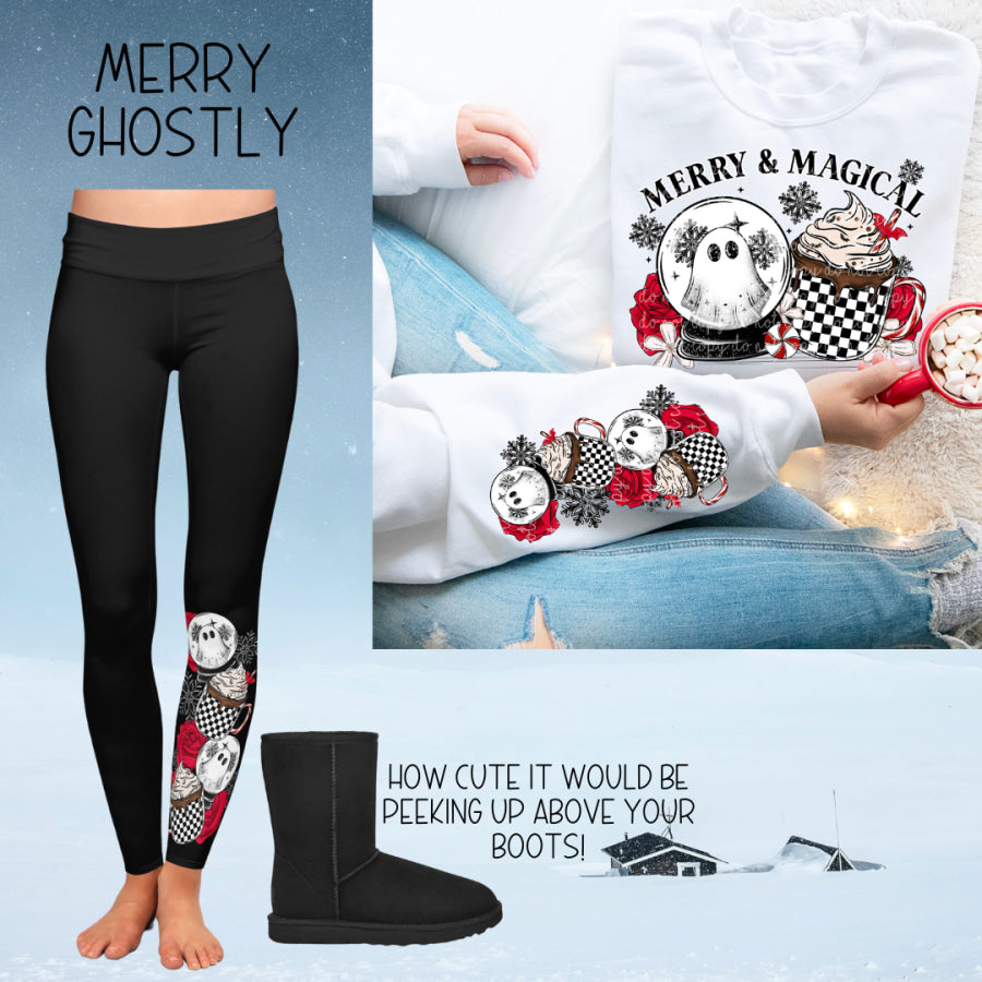 PREORDER Custom Boot Peeking Leggings - Merry Ghostly - Closes 12 Oct - ETA late Dec 2024 Leggings