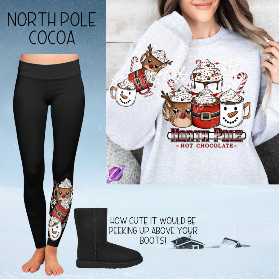 PREORDER Custom Boot Peeking Leggings - North Pole Cocoa - Closes 12 Oct - ETA late Dec 2024 Leggings