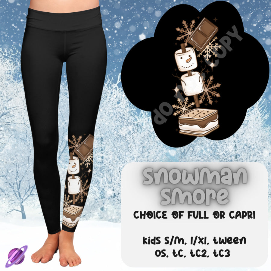 PREORDER Custom Boot Peeking Leggings - Snowman Cocoa Smore - Closes 12 Oct - ETA late Dec 2024 Leggings