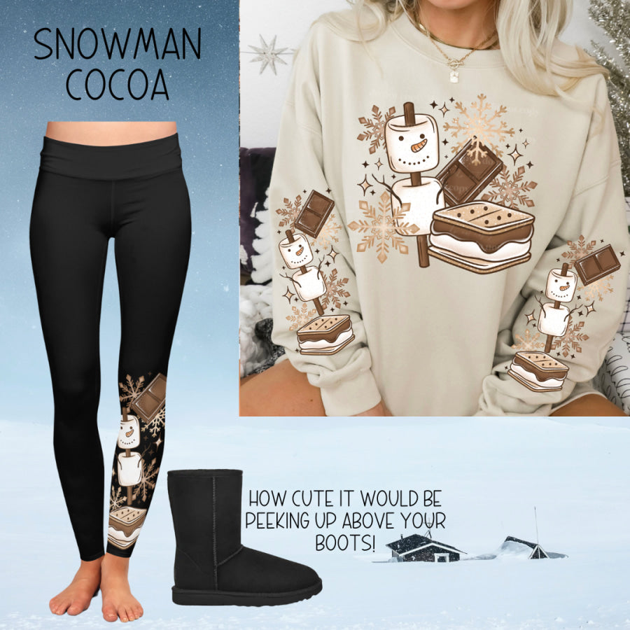 PREORDER Custom Boot Peeking Leggings - Snowman Cocoa Smore - Closes 12 Oct - ETA late Dec 2024 Leggings