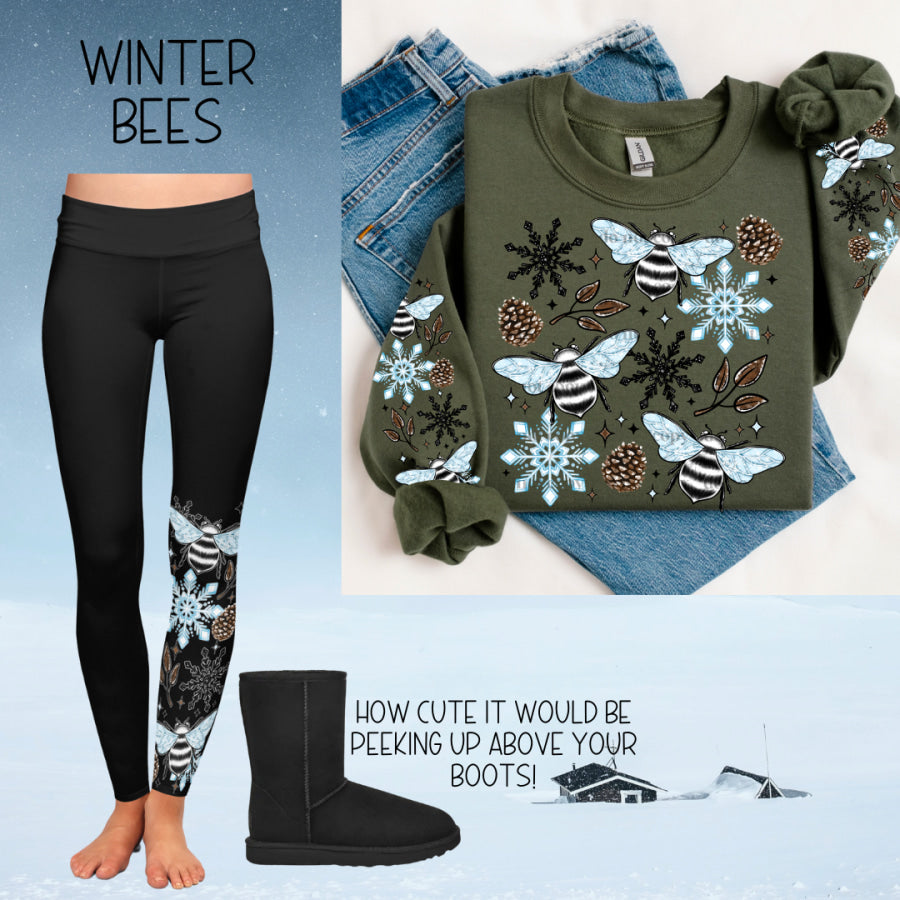 PREORDER Custom Boot Peeking Leggings - Winter Bees - Closes 12 Oct - ETA late Dec 2024 Leggings