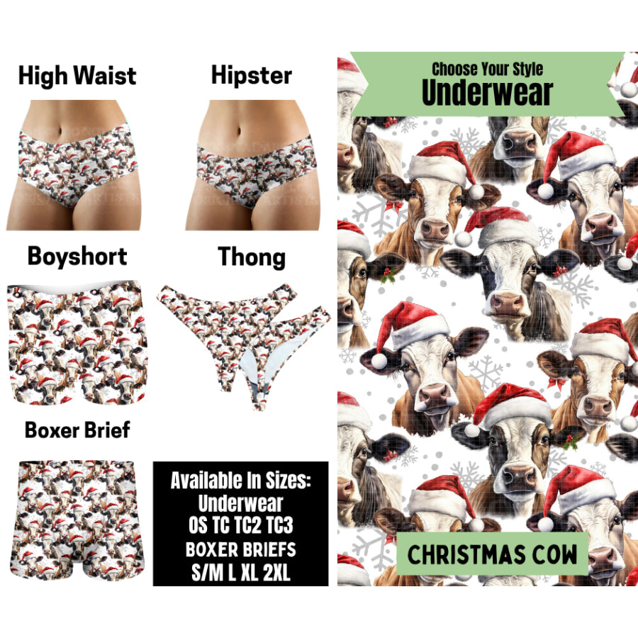 Preorder Custom Buttery Soft Underwear Christmas Cow Closes 25 Aug ETA mid Dec 2025 Underwear