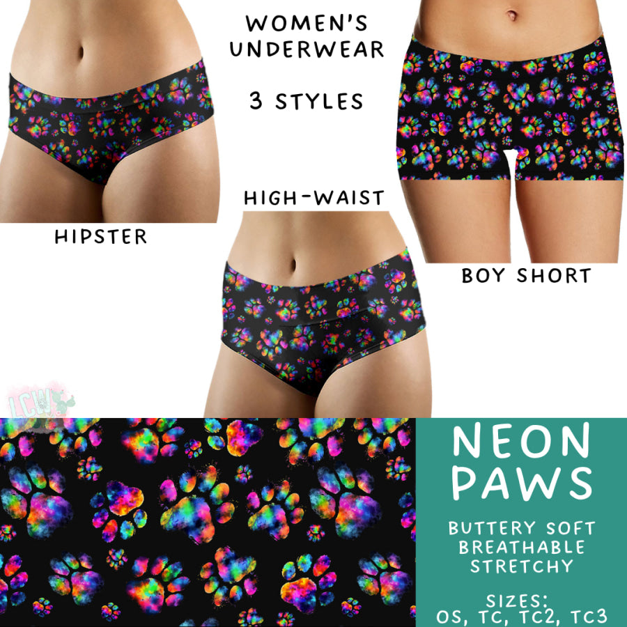 Preorder Custom Buttery Soft Underwear - Neon Paws - Closes 14 Feb - ETA late Apr 2025 Underwear