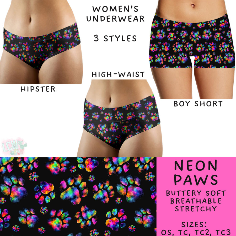 Preorder Custom Buttery Soft Underwear - Neon Paws - Closes 27 Nov - ETA late Feb 2025 Underwear