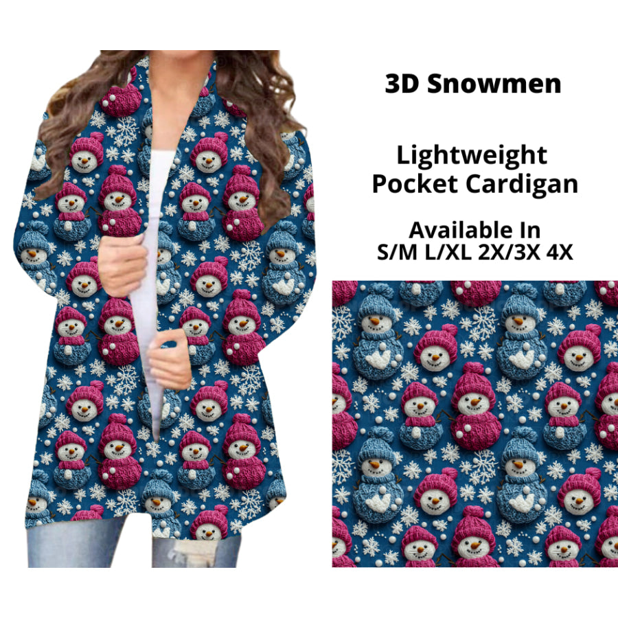 Preorder Custom Cardigans / Faux Denim Leggings - 3D Snowmen - Closes 10 Oct - ETA late Dec 2024 Cardigan