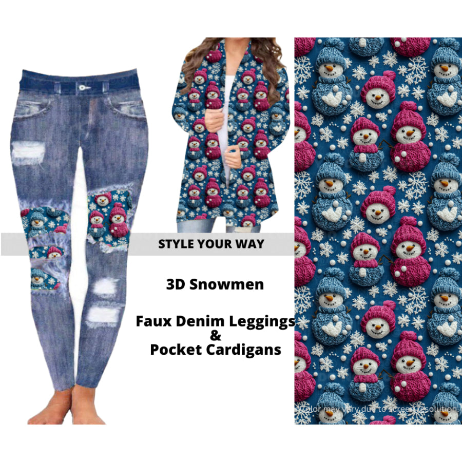 Preorder Custom Cardigans / Faux Denim Leggings - 3D Snowmen - Closes 10 Oct - ETA late Dec 2024 Cardigan