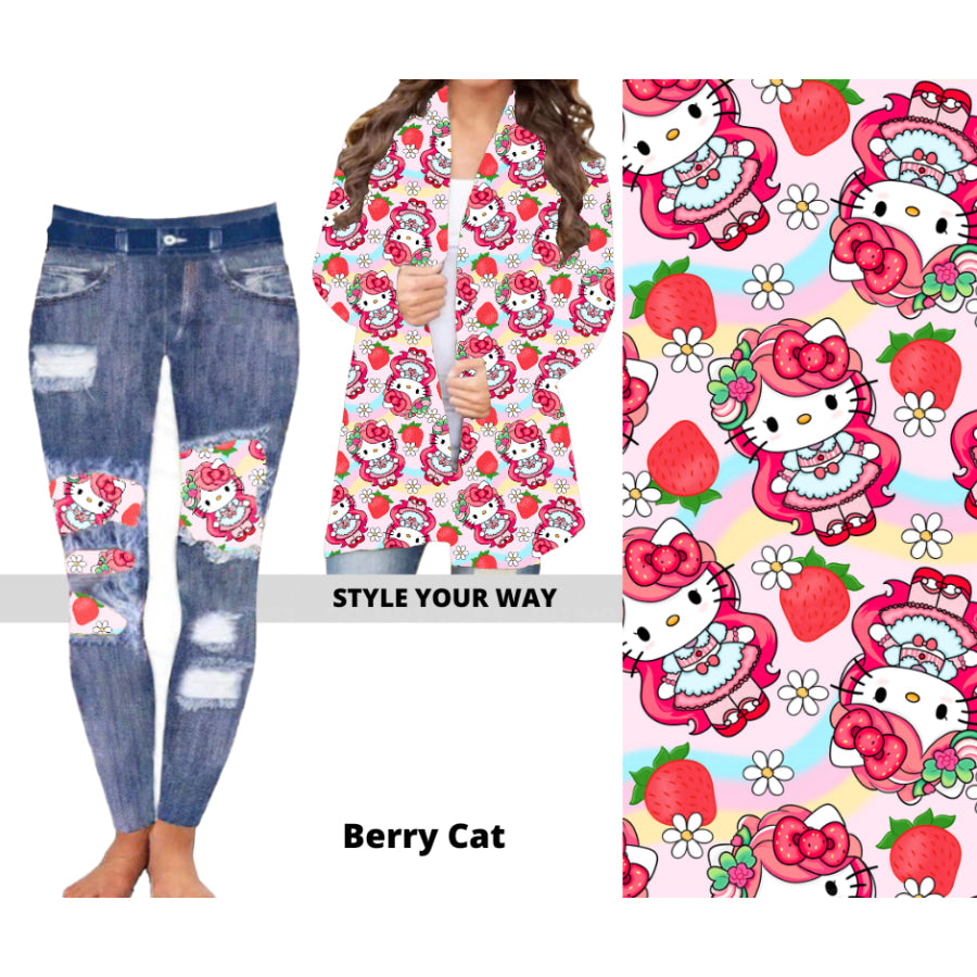 Preorder Custom Cardigans / Faux Denim Leggings - Berry Cat - Closes 20 Nov - ETA early Feb 2025 Cardigan