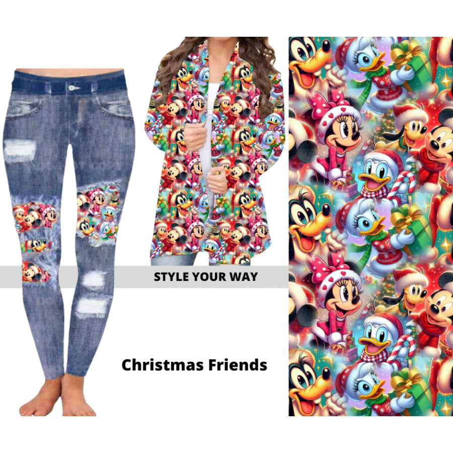 Preorder Custom Cardigans / Faux Denim Leggings - Christmas Friends - Closes 19 Sep - ETA mid Dec 2024 Cardigan