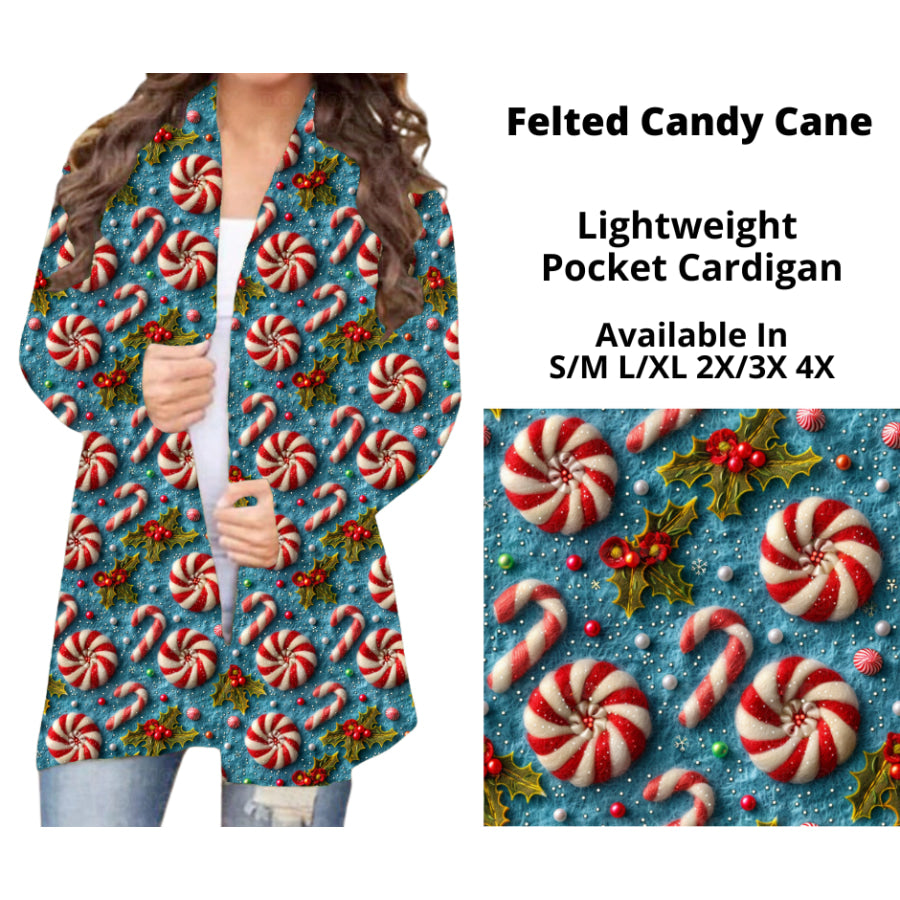 Preorder Custom Cardigans / Faux Denim Leggings - Felted Candy Cane - Closes 10 Oct - ETA late Dec 2024 Cardigan