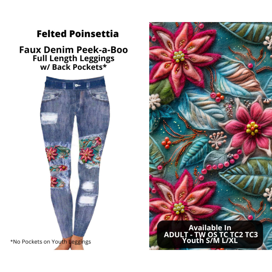 Preorder Custom Cardigans / Faux Denim Leggings - Felted Poinsettia - Closes 10 Oct - ETA late Dec 2024 Cardigan