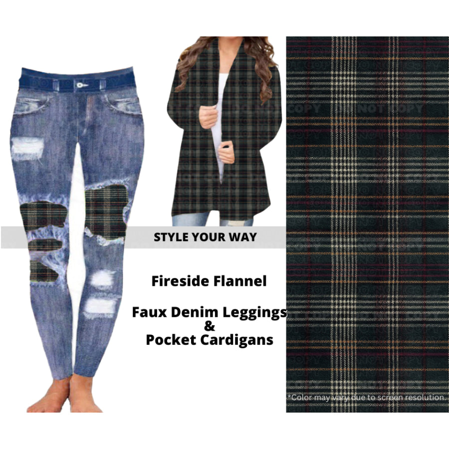 Preorder Custom Cardigans / Faux Denim Leggings - Fireside Flannel - Closes 10 Oct - ETA late Dec 2024 Cardigan