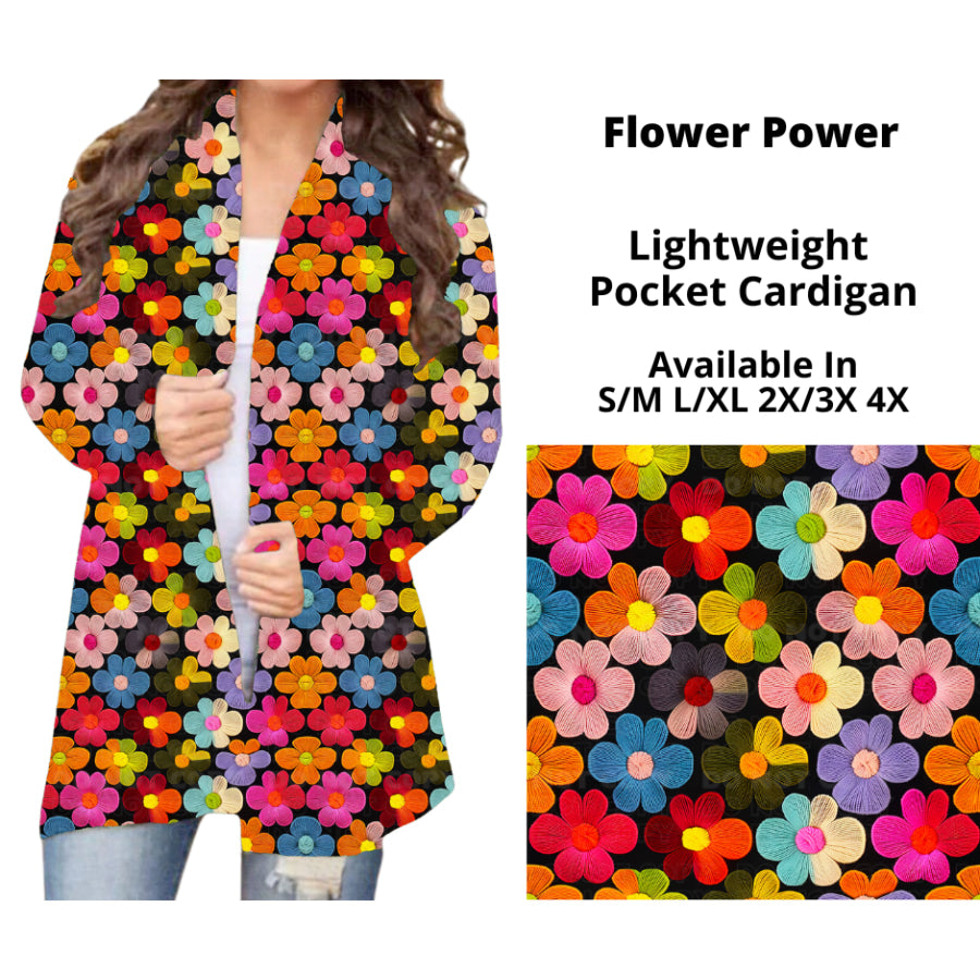 Preorder Custom Cardigans / Faux Denim Leggings - Flower Power - Closes 20 Nov - ETA early Feb 2025 Cardigan