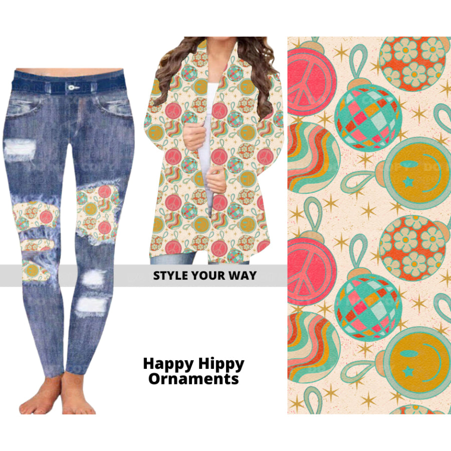 Preorder Custom Cardigans / Faux Denim Leggings - Happy Hippy Ornaments - Closes 19 Sep - ETA mid Dec 2024 Cardigan