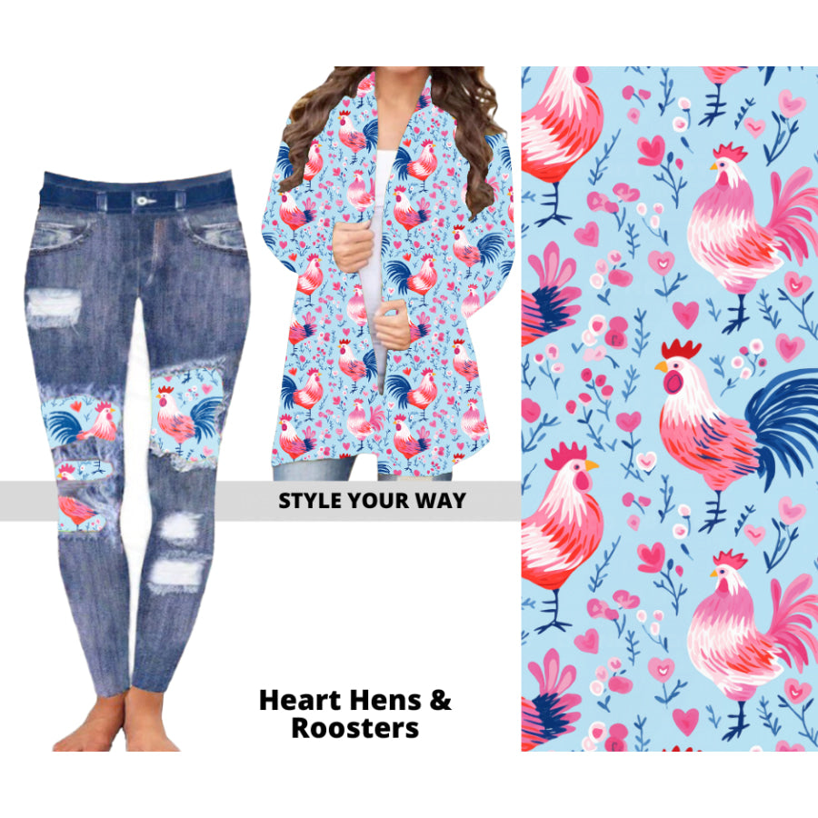 Preorder Custom Cardigans / Faux Denim Leggings - Heart Hens and Roosters - Closes 20 Nov - ETA early Feb 2025 Cardigan