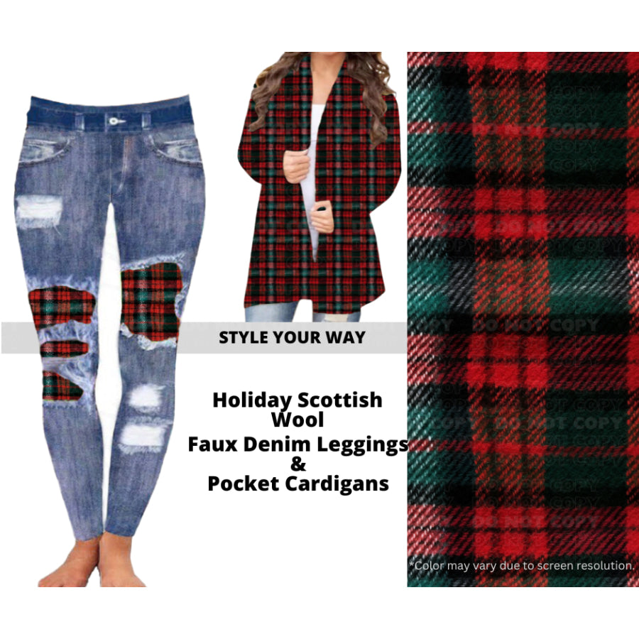 Preorder Custom Cardigans / Faux Denim Leggings - Holiday Scottish Wool - Closes 10 Oct - ETA late Dec 2024 Cardigan