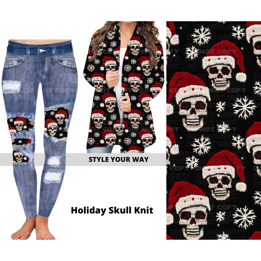 Preorder Custom Cardigans / Faux Denim Leggings - Holiday Skull Knit - Closes 19 Sep - ETA mid Dec 2024 Cardigan